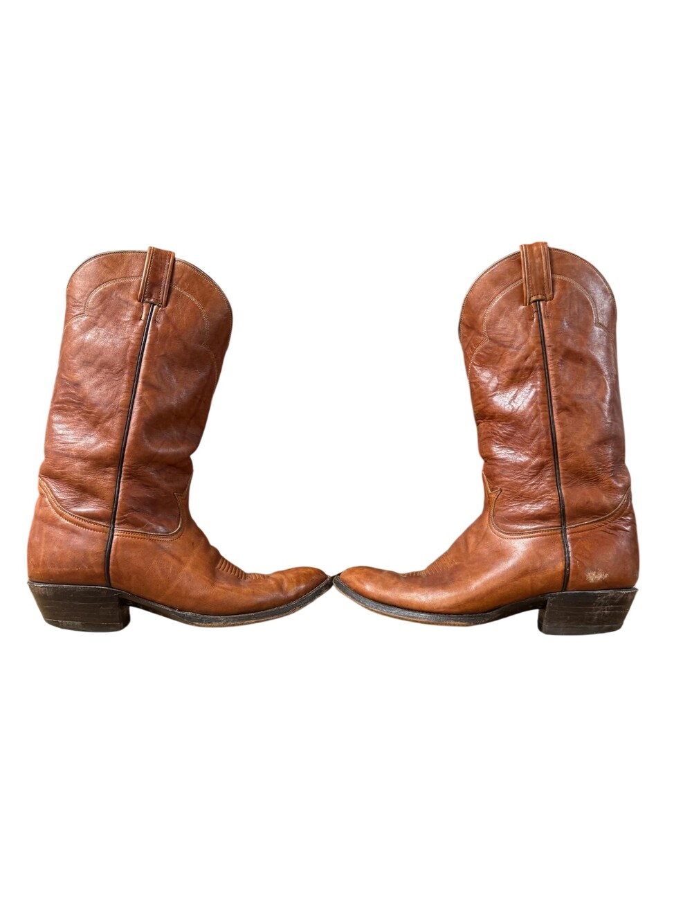 Vintage Tony Lama Western Boots Mens Size 9.5 Brown Leather Round Toe Cowboy